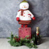 "Snowman Gourmet Chocolates with Champagne" A box of Chocolates and A Bottle of Champagne with Snowman Plush Montreal Baskets - Montreal Delivery