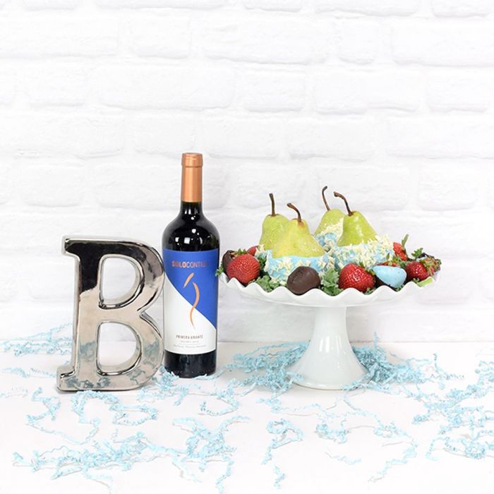 Wine Basket with Chocolate-Covered Fruits – how the gift is presented