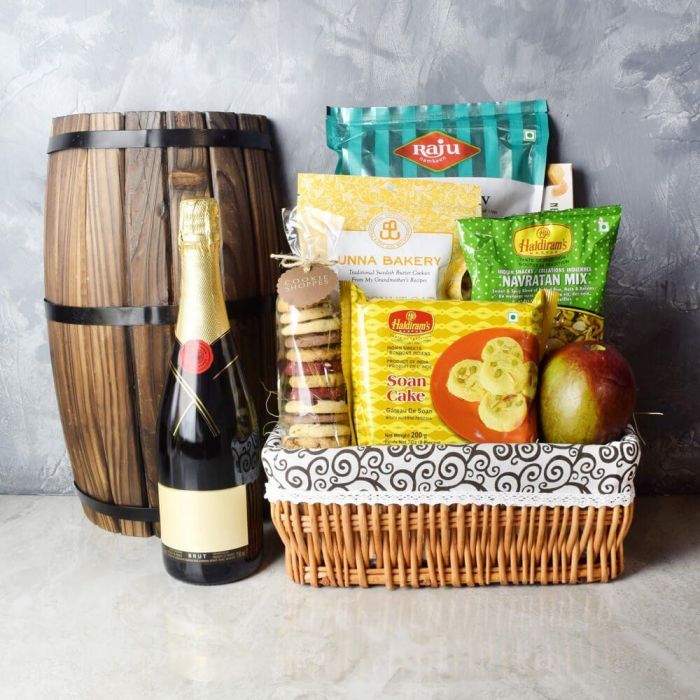 Champagne Fruit and Sweets Basket – how the gift is presented
