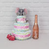  Diaper Cake with Champagne Basket, which has both handy baby items and a bottle of bubbly. The basket includes a handy three-tier diaper cake created made up of 40 diapers, along with a plush toy elephant for the baby to play with. And for the proud parents there's a bottle of fine champagne or sparkling wine (which can be upgraded or customized from our extensive selection) to make it a real celebration from Montreal Baskets - Montreal Delivery