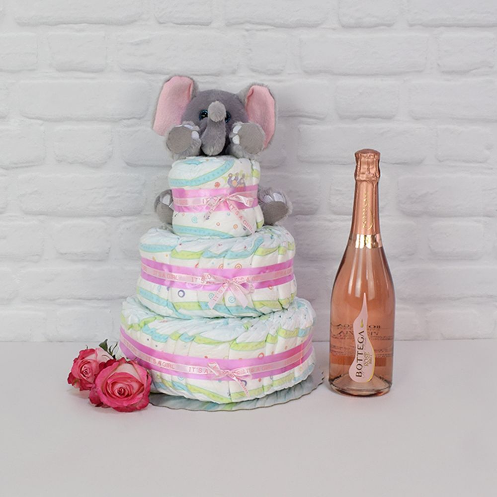 The Diaper Gateau Gift Set with Champagne from Montreal Baskets - Montreal Delivery