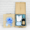 "Welcome Home Baby Boy Celebration Gift" Baby Play Clothes with A Bottle of Champagne Montreal Baskets - Montreal Delivery