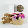 "You Make Me Smile Flower Gift" Carnations Hat Box with Teddy Bear Montreal Baskets - Montreal Delivery