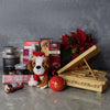 "Yuletide Snacking Basket" Hot Chocolate, Cranberry Nut Mix Popcorn, Chocolate Truffles, Gourmet Cookies, Red Poinsettia, and Tool Set from Montreal Baskets - Montreal Delivery